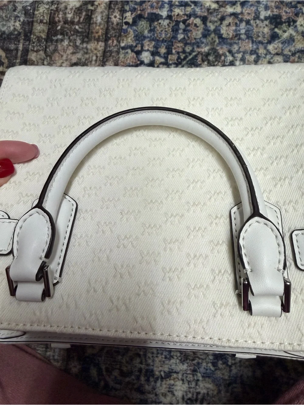 Michael Kors White Monogram Satchel with Silver Hardware